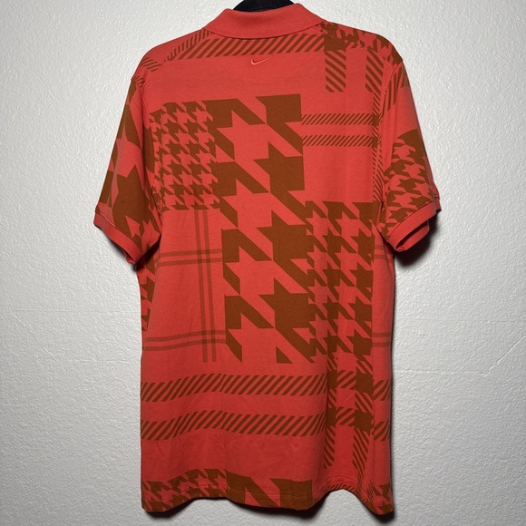 Nike Golf Polo Shirt Mens Size L Dri-Fit Short Sleeve Houndstooth Pattern Red - Picture 5 of 5